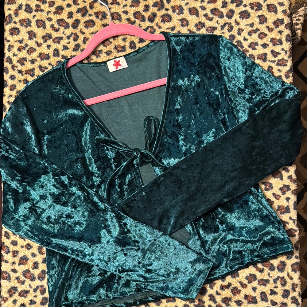 Velvet Tie-Front Top in Green